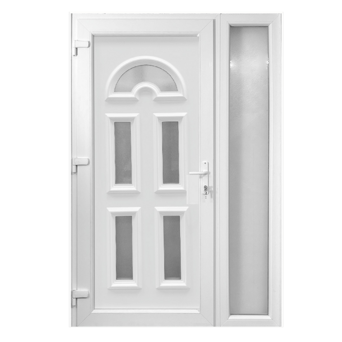 Kétszárnyú Műanyag bejárati ajtó - Köln5 kivitel - 70mm-es profil, 24mm-es panel, 2 rétegű üveg, zártszelvény merevítéssel