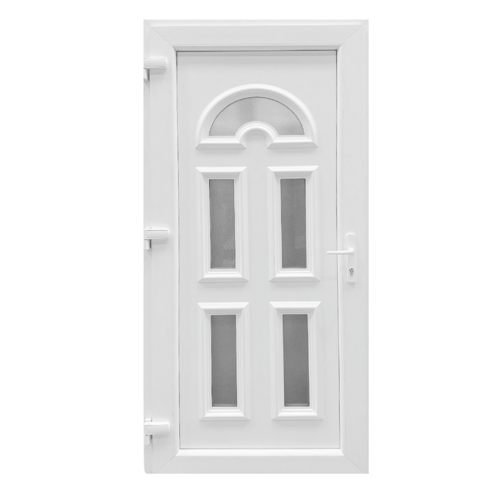 Műanyag bejárati ajtó - Köln5 kivitel - 70mm-es profil, 24mm-es panel, 2 rétegű üveg, zártszelvény merevítéssel