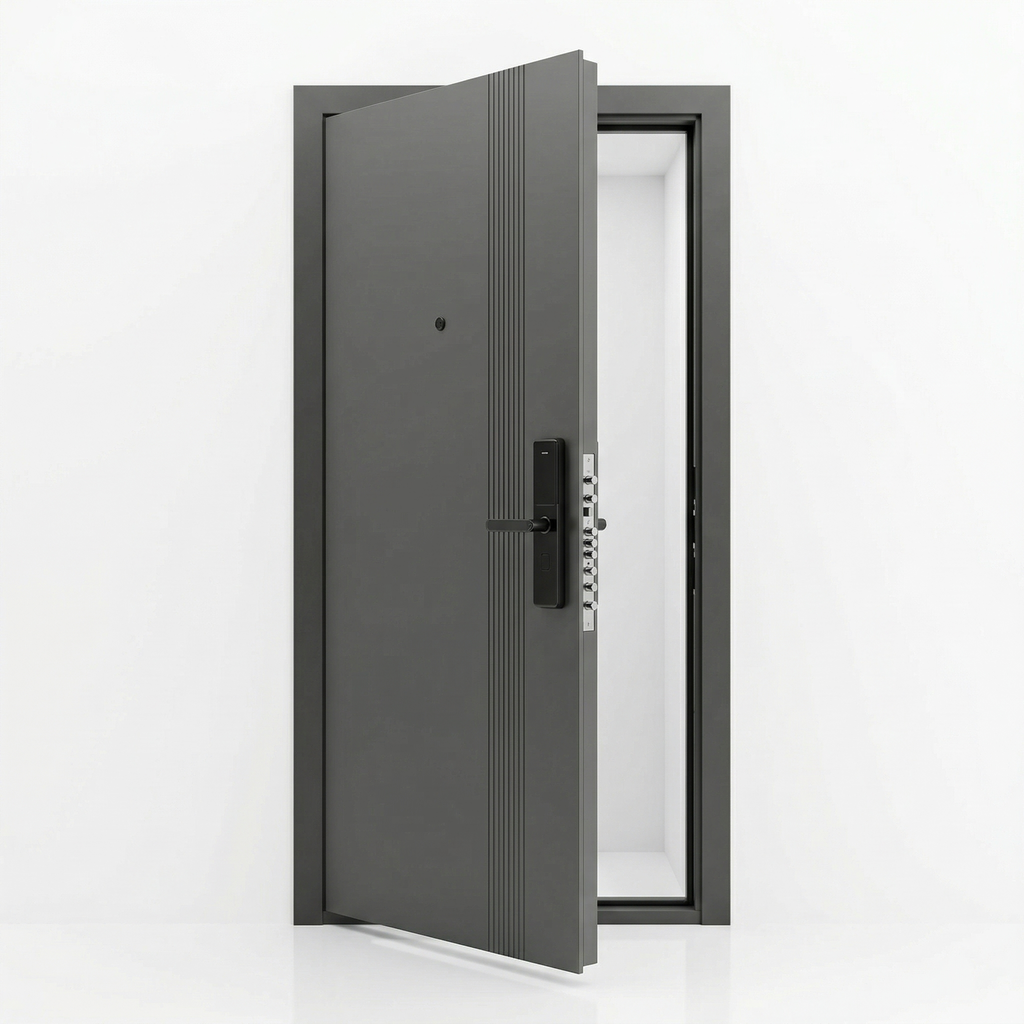 Z LEPOTNO NAPAKO – toplotno izolirana varnostna vhodna vrata IronDOOR01 98x208cm v antracitni barvi s pametno ključavnico s 4 funkcijami