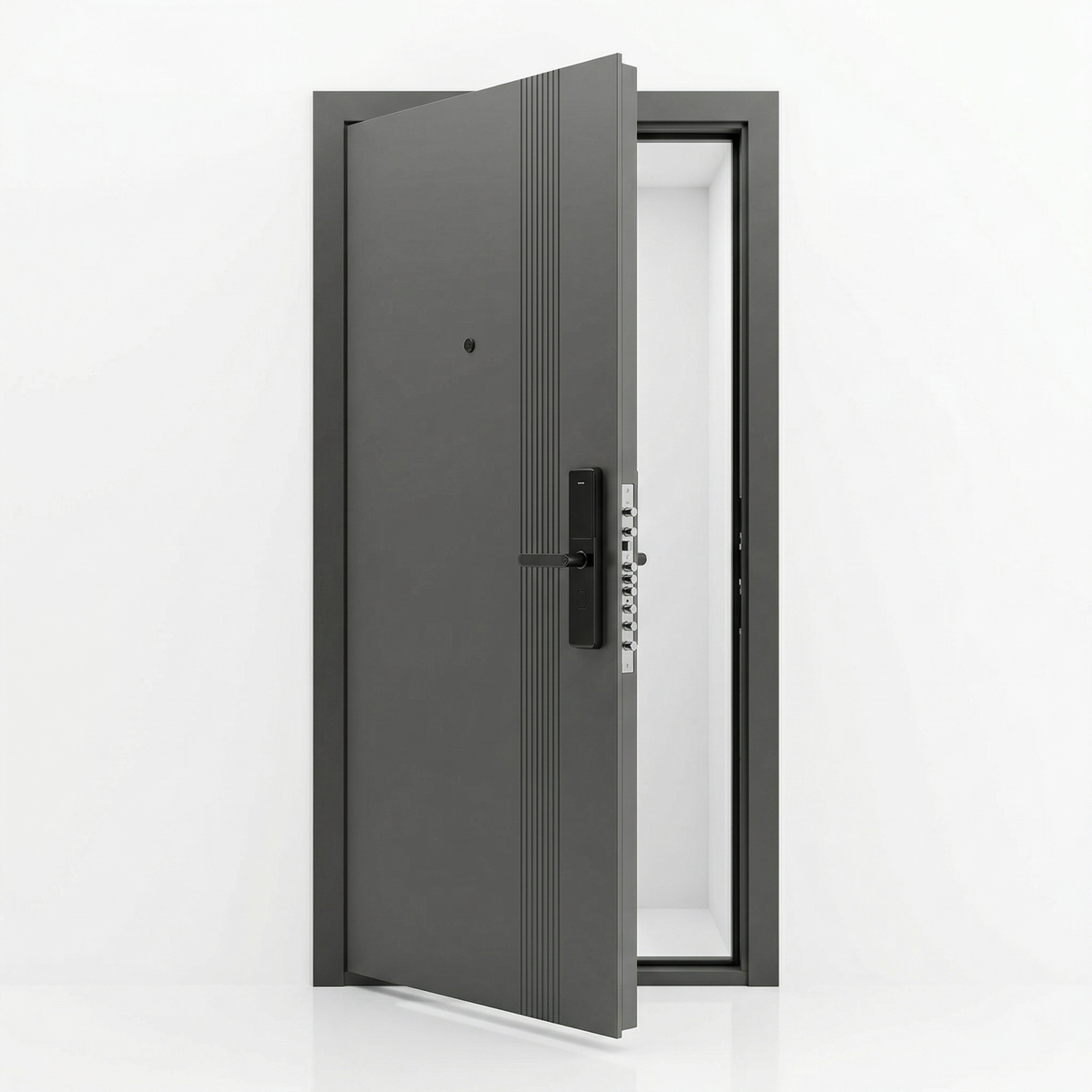 Toplotnoizolacijska varnostna vhodna vrata IronDOOR01 98x208cm v antracitni barvi s pametno ključavnico s 4 funkcijami