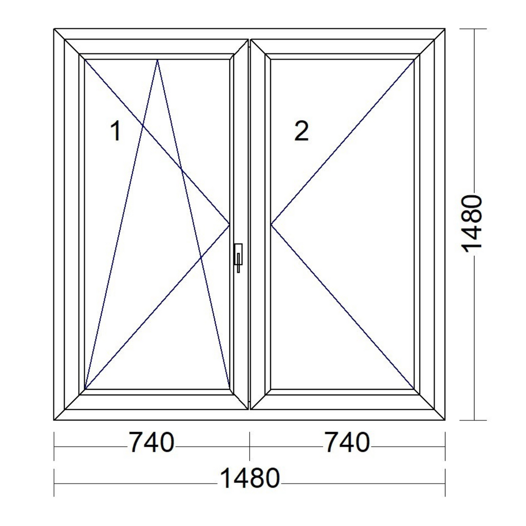 Műanyag váltószárnyas ablak bukó-nyíló-nyíló 1480 mm x 1480 mm