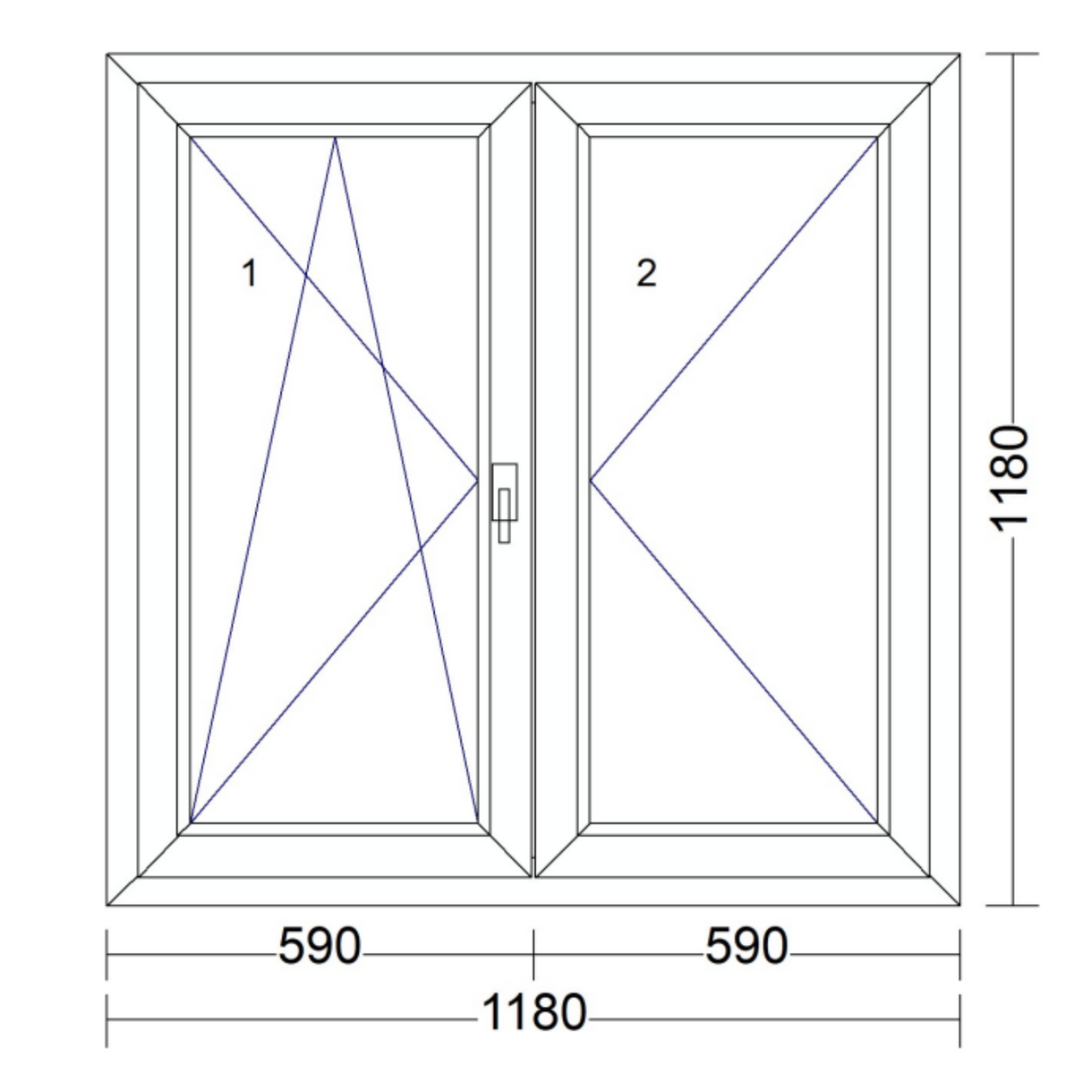 Műanyag váltószárnyas ablak bukó-nyíló-nyíló 1180 mm x 1180 mm