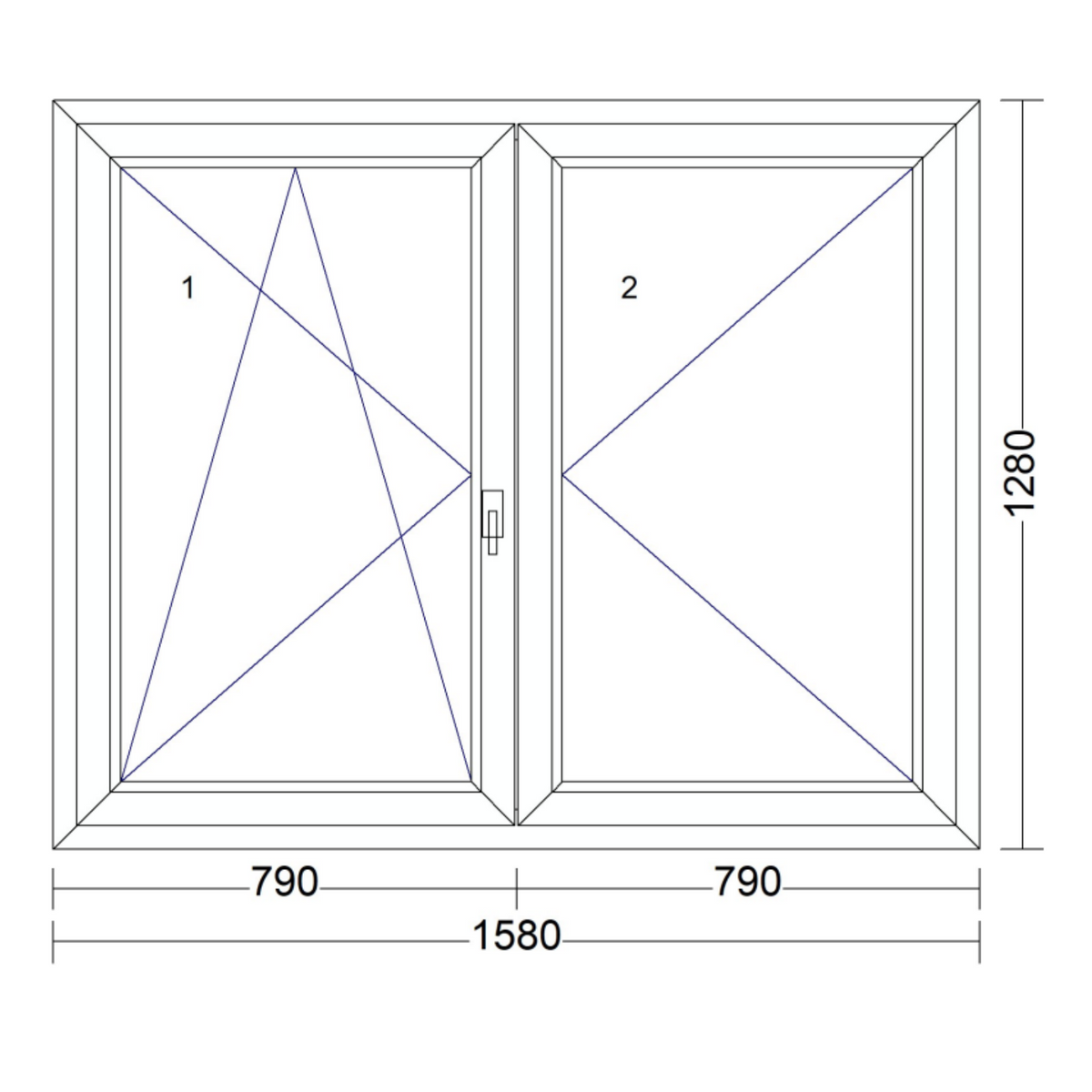 Műanyag váltószárnyas ablak bukó-nyíló-nyíló 1580 mm x 1280 mm