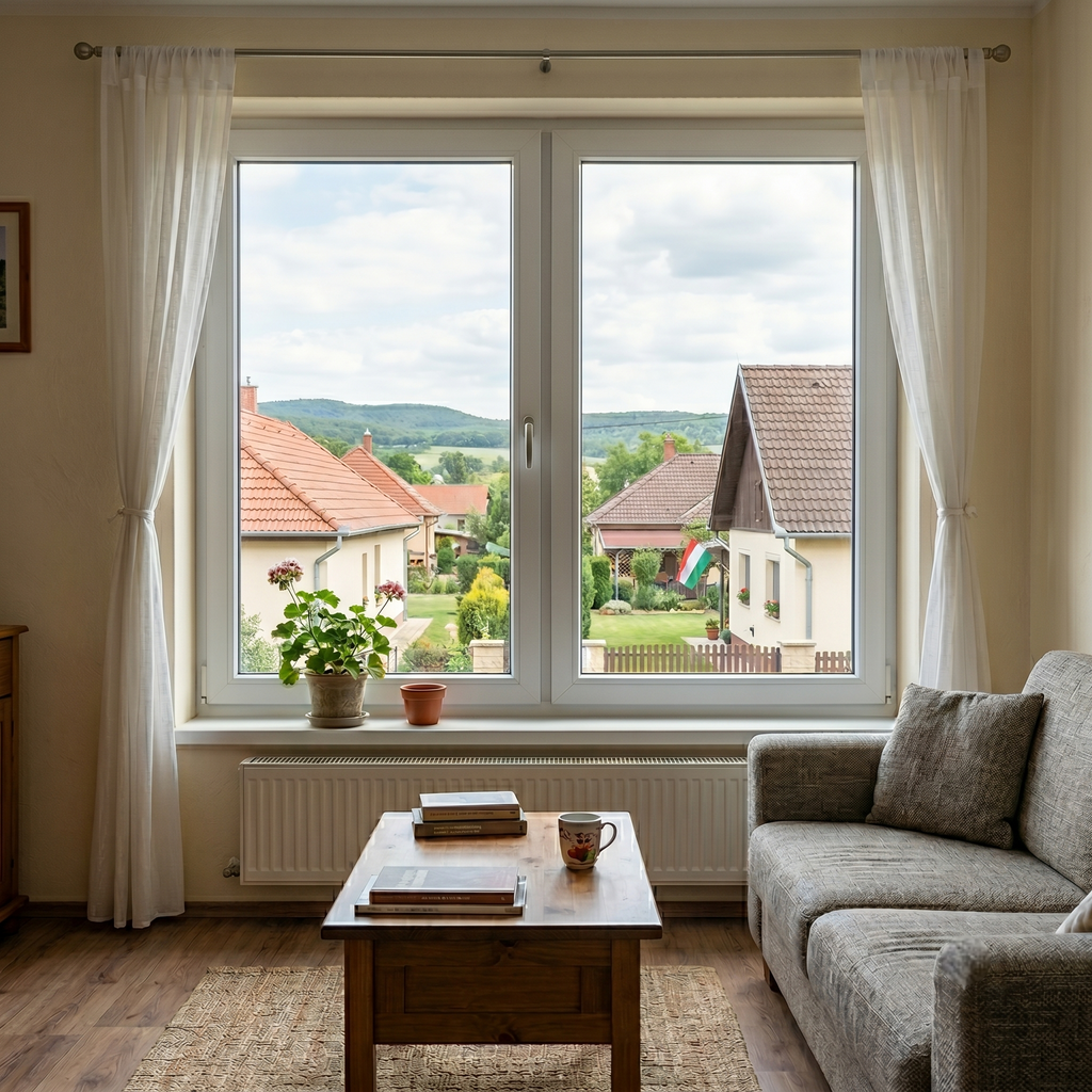 Műanyag váltószárnyas ablak bukó-nyíló-nyíló 1480 mm x 1480 mm